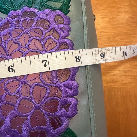 Hand-Painted Anuschka Leather Shoulder Bag With Butterfly & Hydrangea Design NWT - Picture 6 of 10